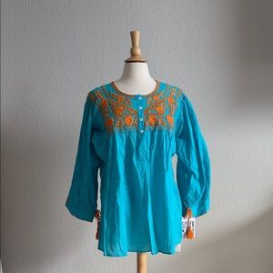 Sister Mary | Cousin Earl Embroidered Turquoise Blouse NWT XL